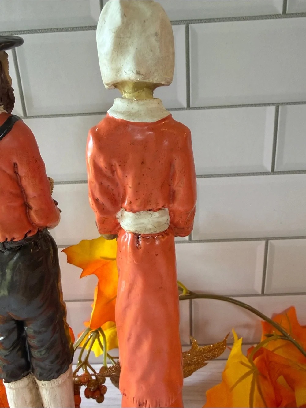 Autumn Harvest Couple Figurines in Orange - Seasonal Table Decor